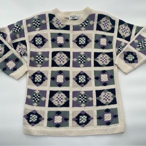 Vintage Cream Thick Knit Sweater with Small Shoulder Pads